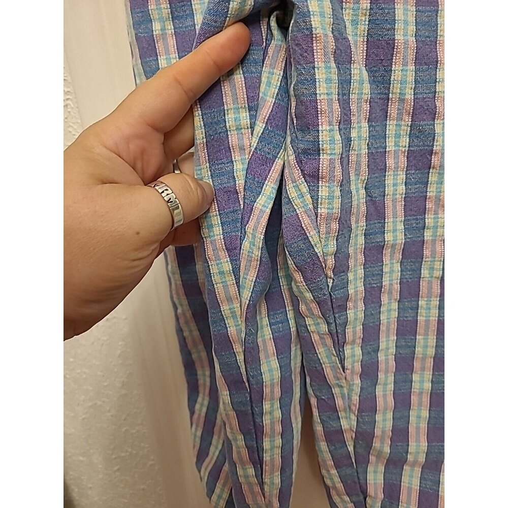 Osh Kosh B’Gosh Vintage Vestbak Pink Purple Plaid Overalls Bubble 4T Romper Deni - Picture 8 of 11